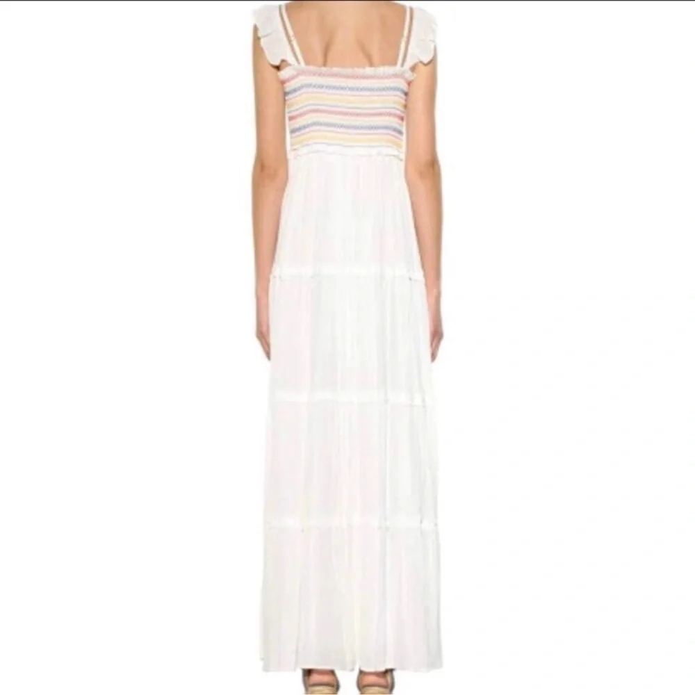 NWT Tory Burch Smocked Rainbow White Maxi Dress sz XS